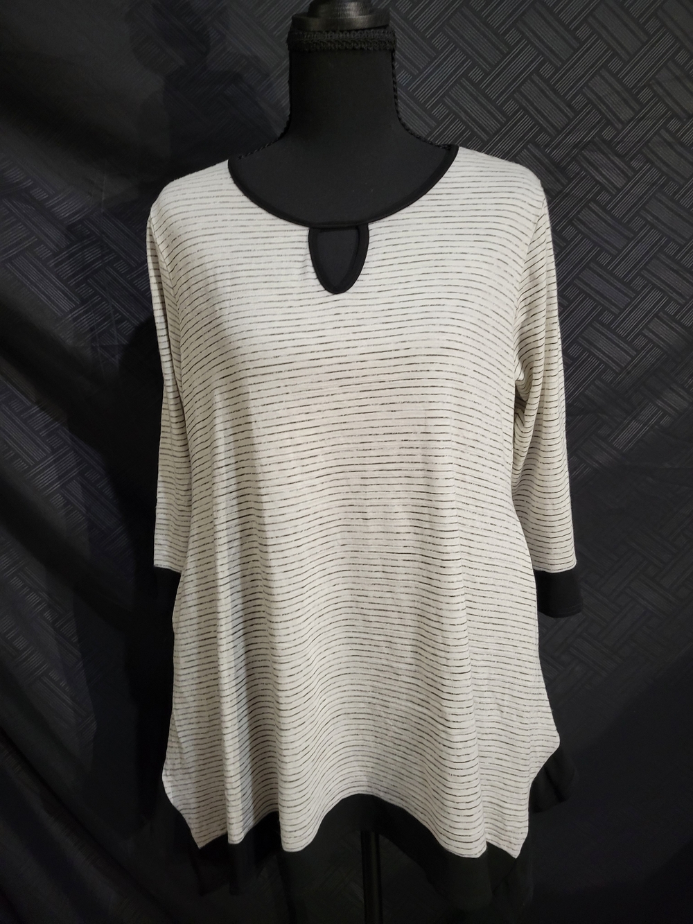 Sea & Anchor White W/Black Stripe 3/4 SLV Pullover WMNs Top/ blouse M Pockets